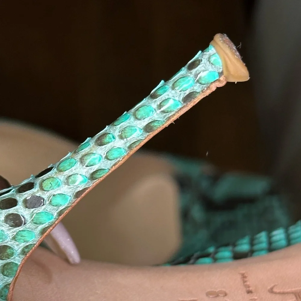 Cole Haan Real Snakeskin 8 1/2 Teal Open Toe Pumps - Picture 8 of 14